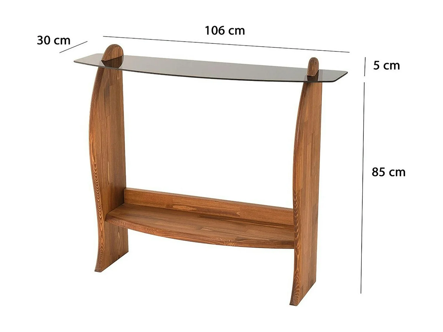 Console d'entrée vintage - bois brun, verre teinté ANZIO