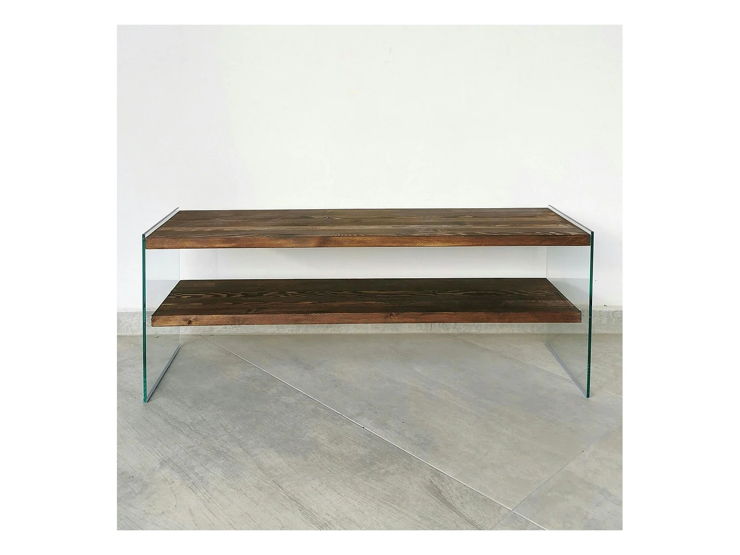 Meuble TV en bois marron et verre - 2 niveaux LHASA