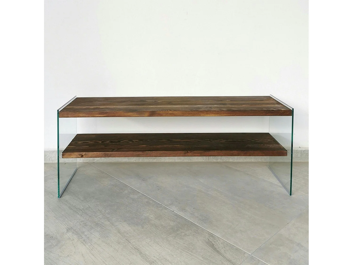 Meuble TV en bois marron et verre - 2 niveaux LHASA