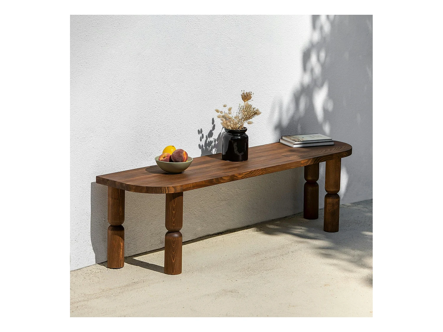 Banc TV en bois brun - pieds tournés, 140 cm BOMA