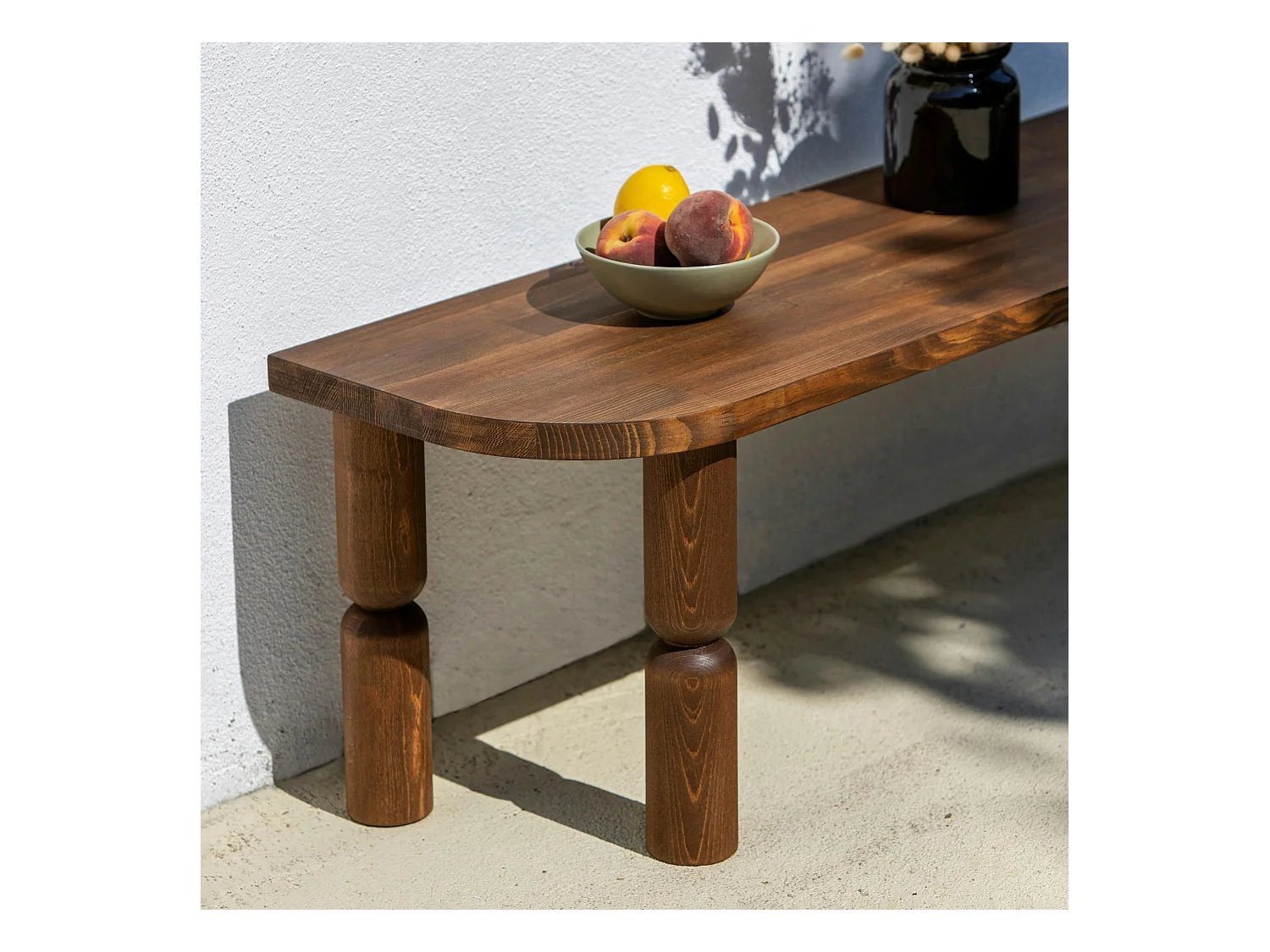 Banc TV en bois brun - pieds tournés, 140 cm BOMA