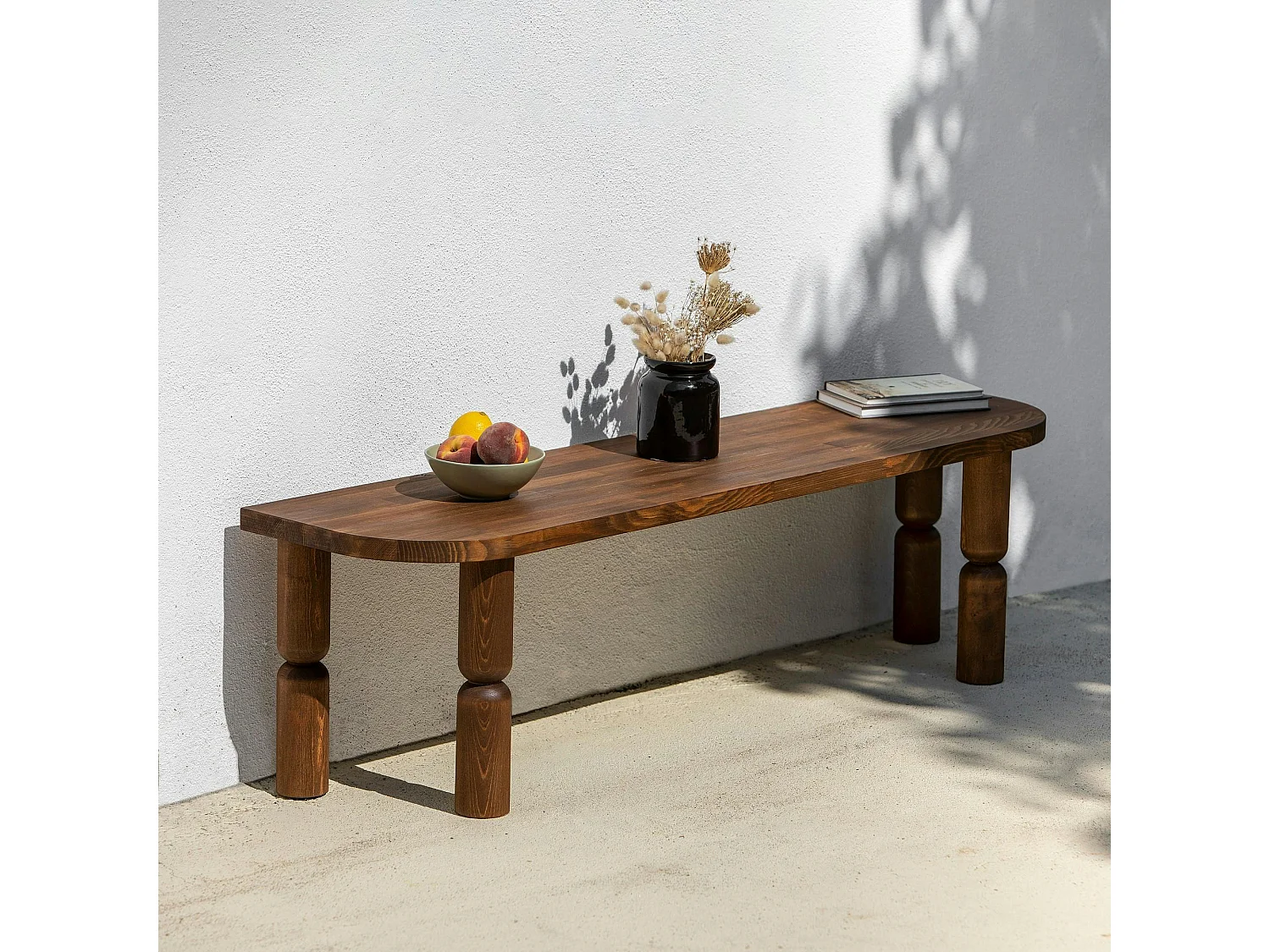 Banc TV en bois brun - pieds tournés, 140 cm BOMA