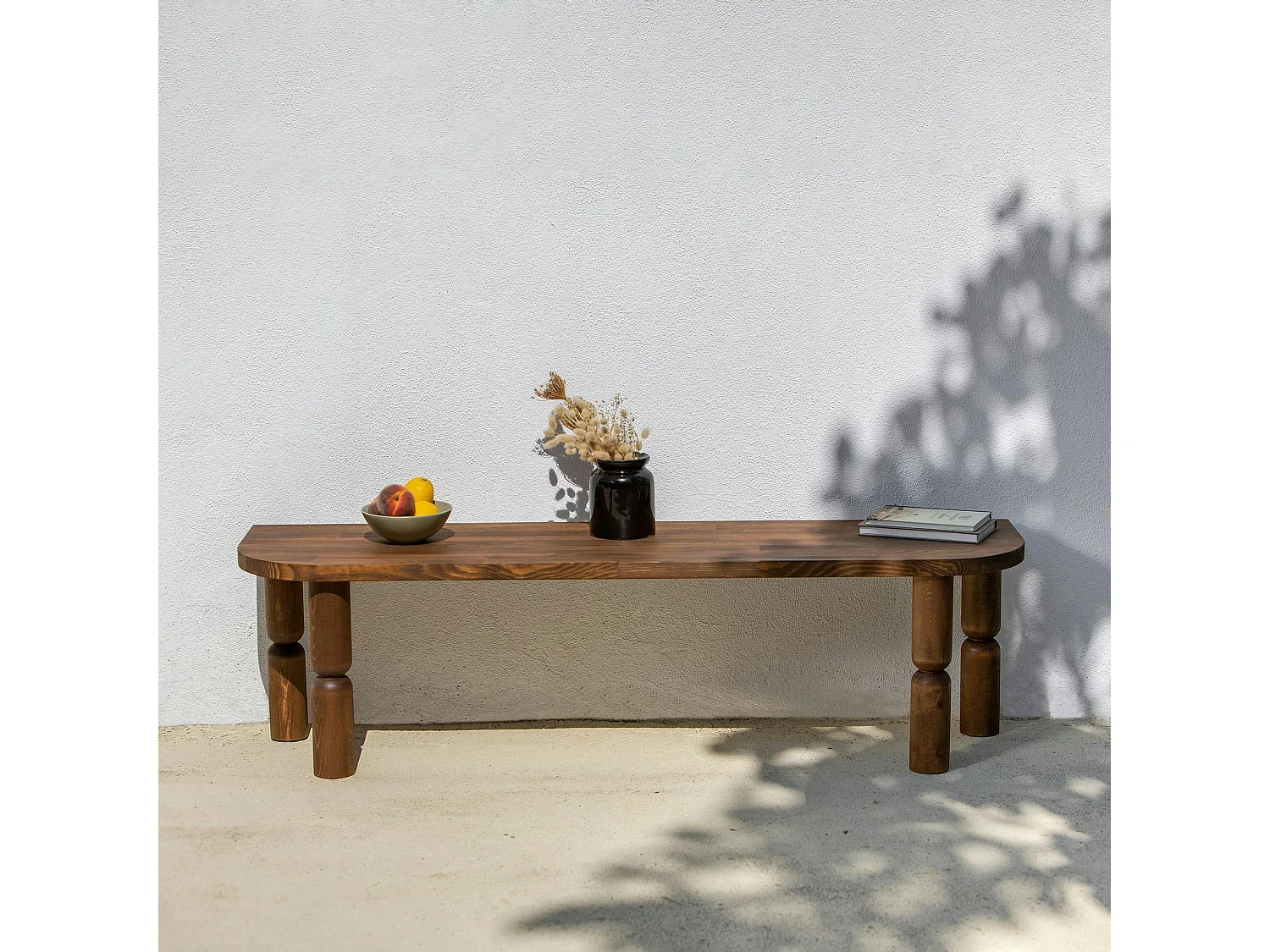 Banc TV en bois brun - pieds tournés, 140 cm BOMA