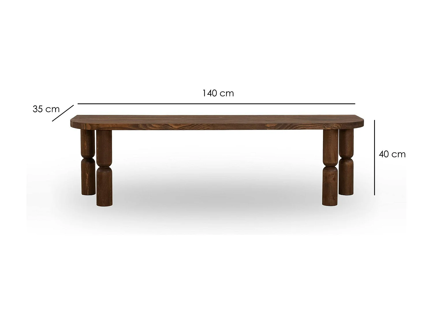 Banc TV en bois brun - pieds tournés, 140 cm BOMA