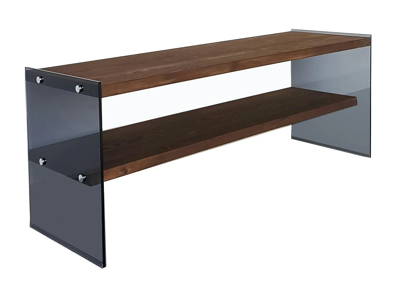 Meuble TV en bois marron et verre fumé - 2 niveaux LHASA