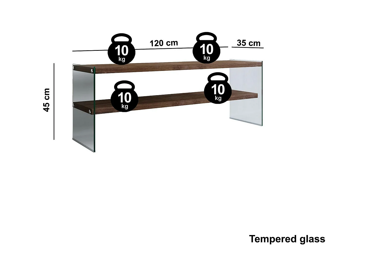Meuble TV en bois brun et verre - 2 niveaux LHASA