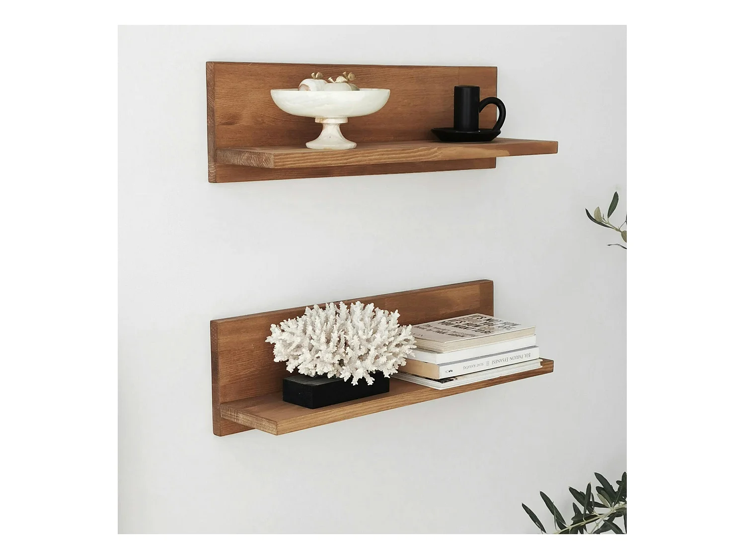 Meuble TV bois clair motif graphique avec 2 étagères LECCE