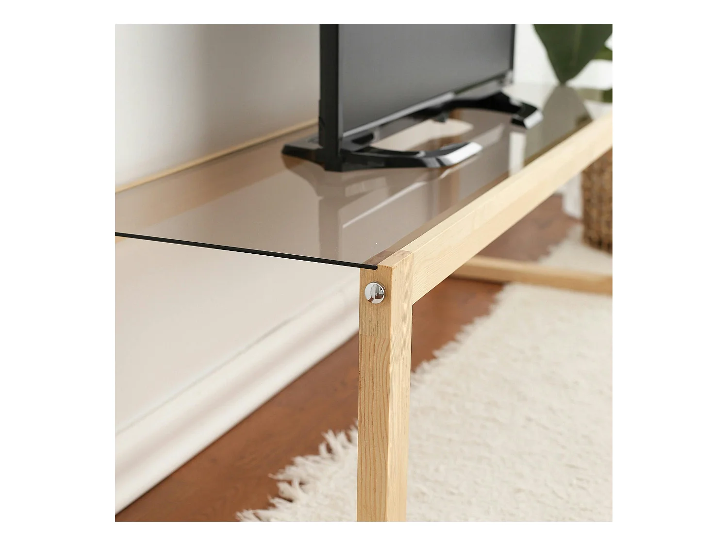 Meuble TV bois blond verre fumé - 130 cm, scandi LHASA