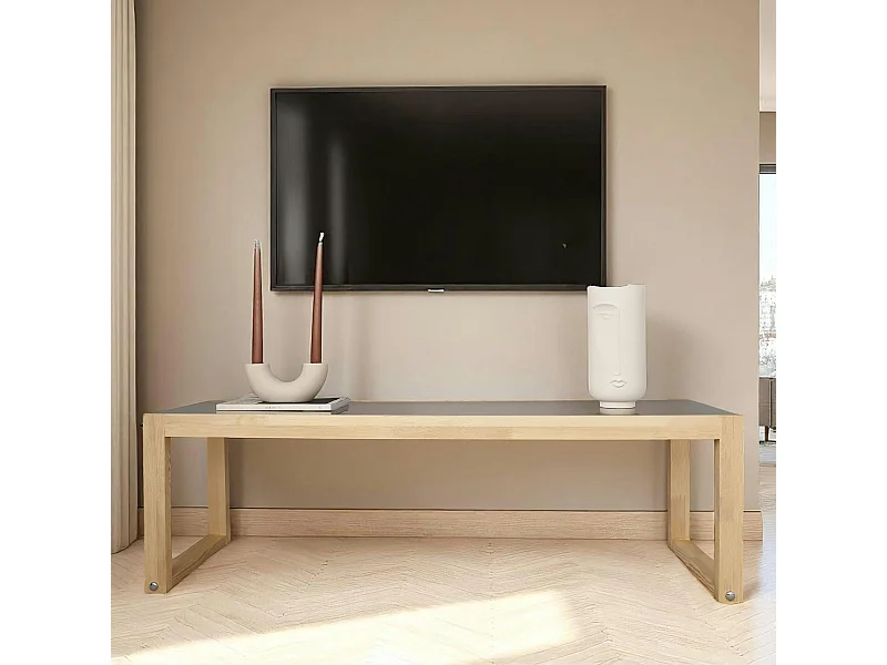 Meuble TV bois blond verre fumé - 130 cm, scandi LHASA