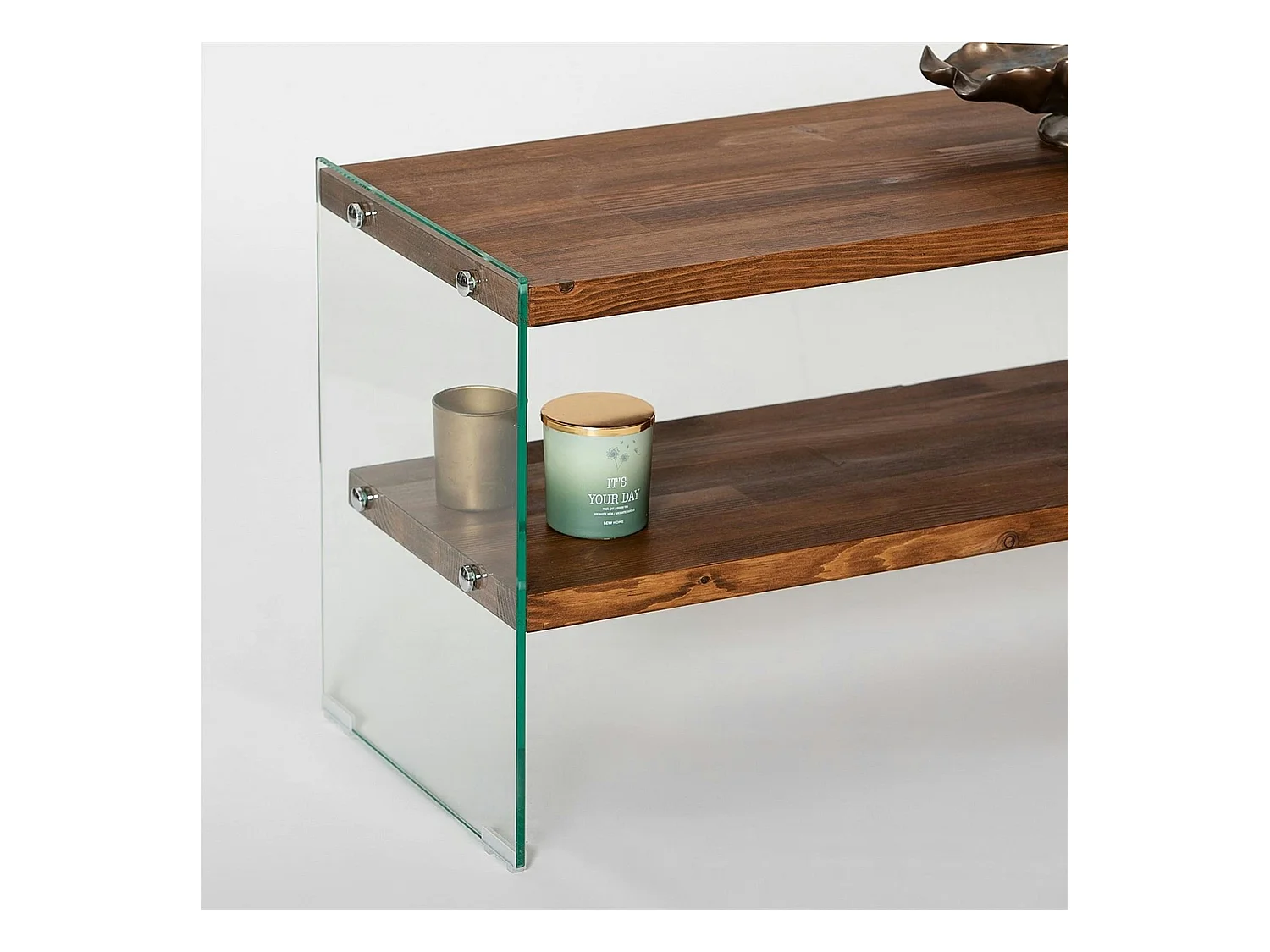 Banc TV en bois brun et verre - 2 niveaux, 140 cm LHASA