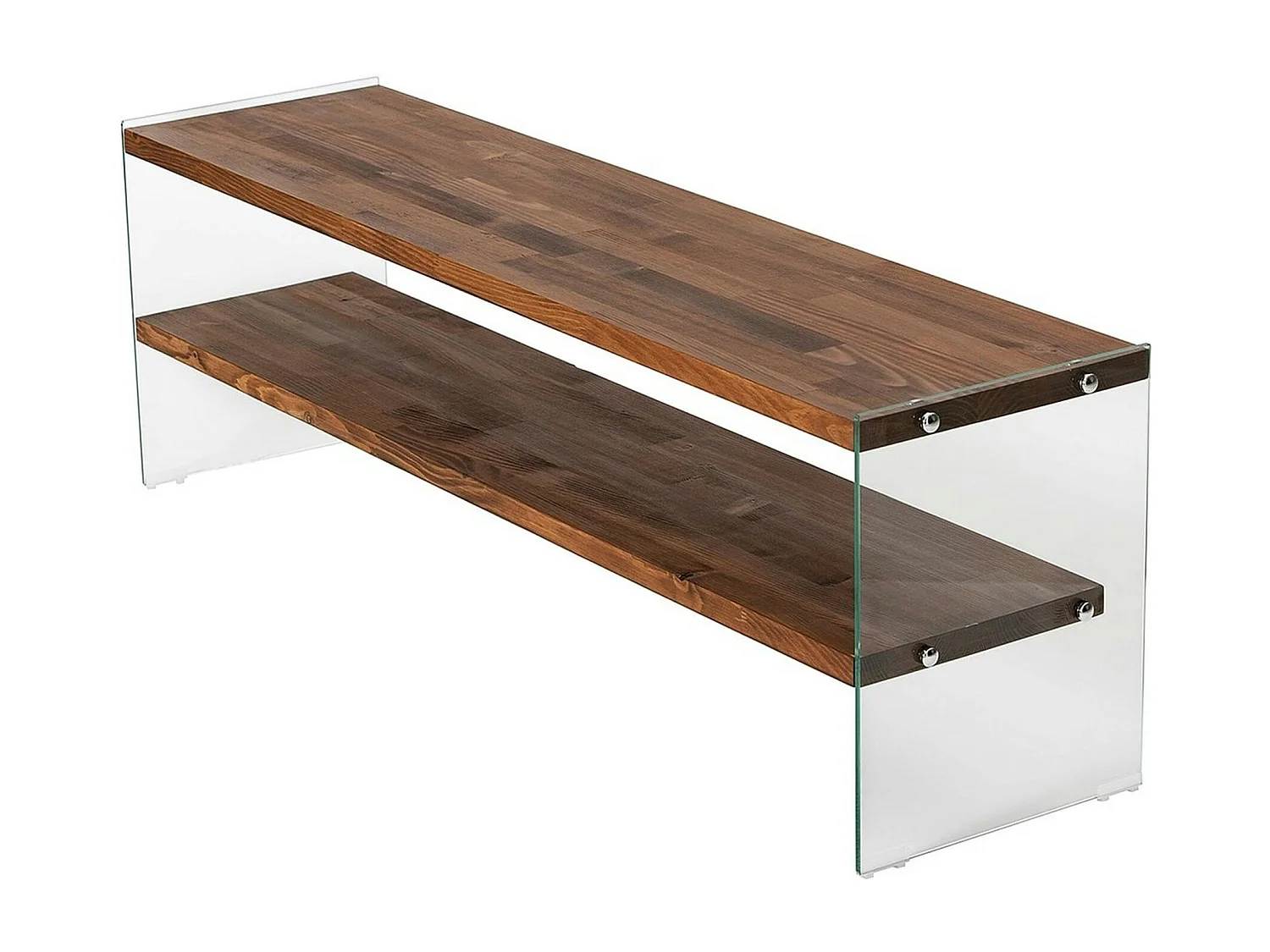 Banc TV en bois brun et verre - 2 niveaux, 140 cm LHASA