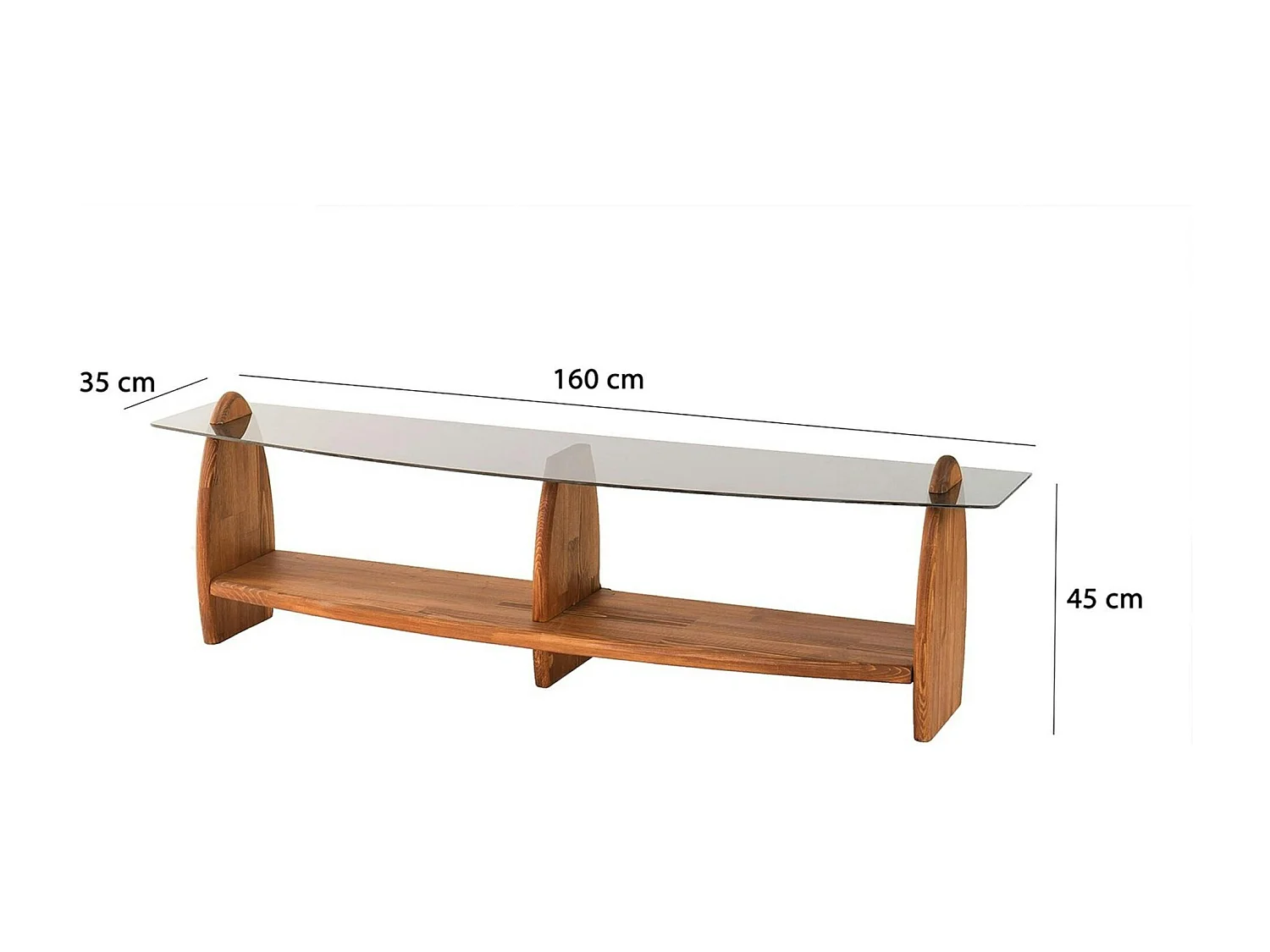 Meuble TV bois brun et verre fumé - 2 niches, vintage ANZIO