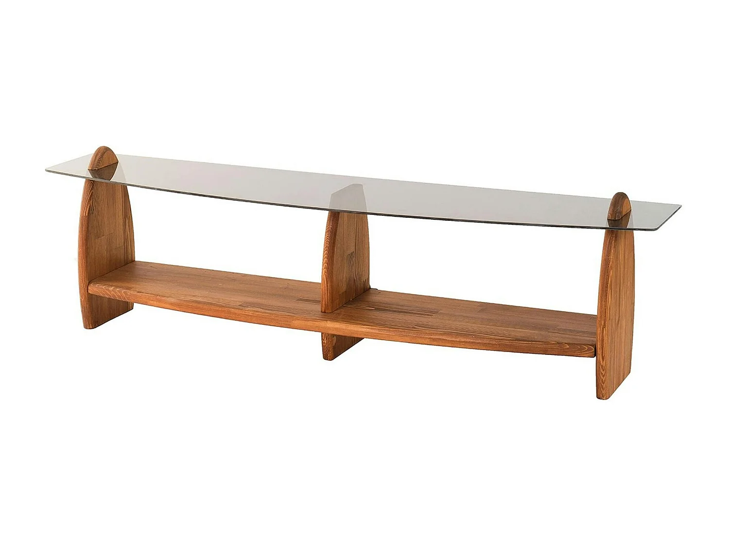 Meuble TV bois brun et verre fumé - 2 niches, vintage ANZIO