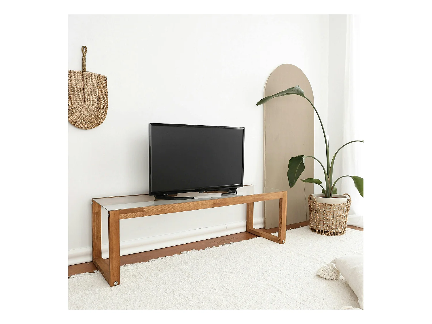 Meuble TV bois brun et verre - 130 cm, moderne LHASA