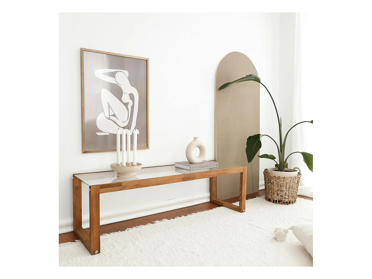 Meuble TV bois brun et verre - 130 cm, moderne LHASA