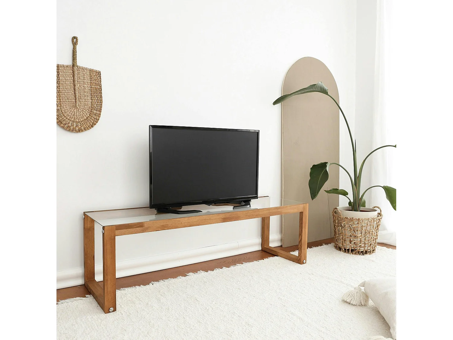 Meuble TV bois brun et verre - 130 cm, moderne LHASA