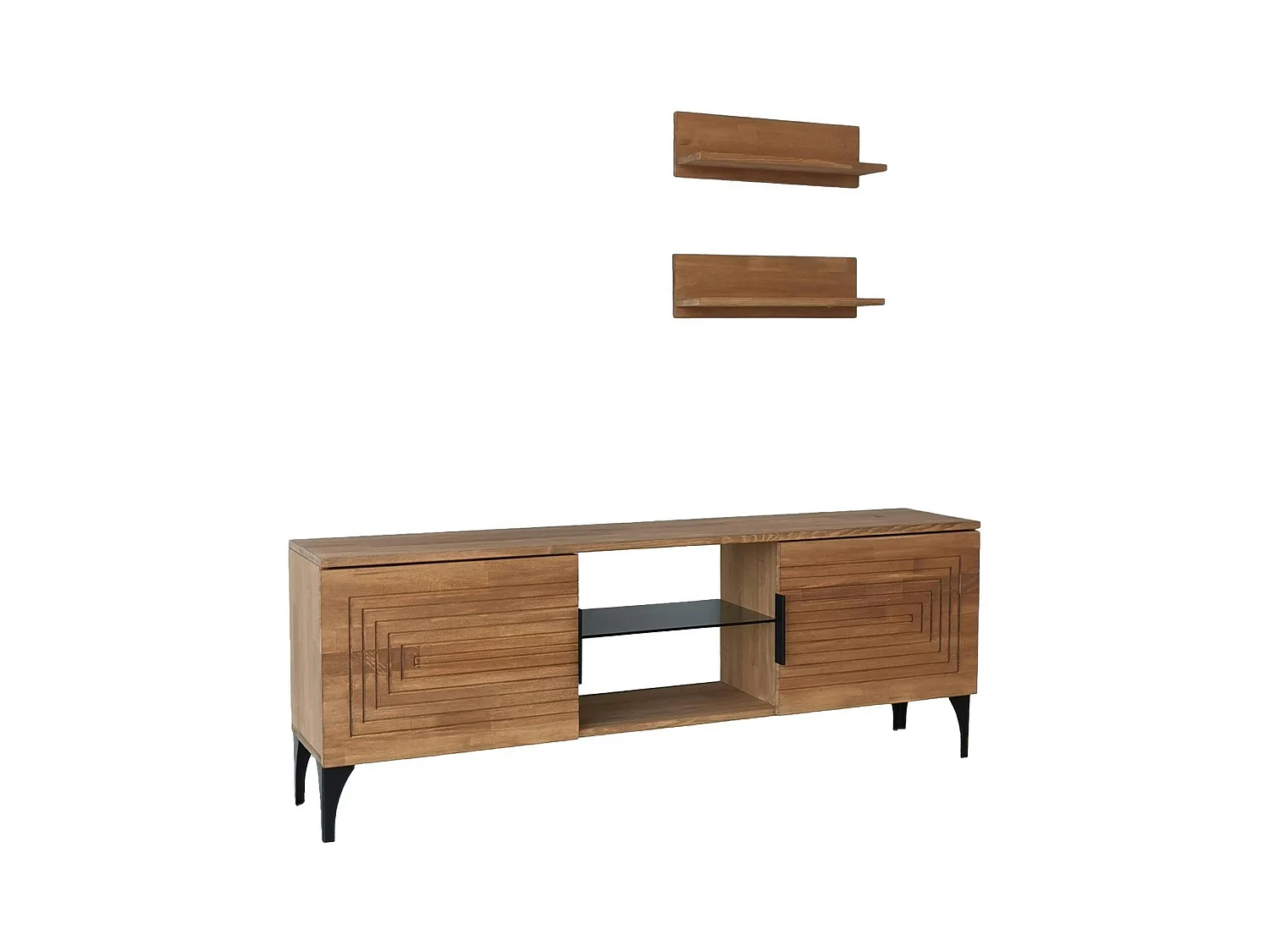 Meuble TV bois clair sculpté - 2 étagères assorties LECCE