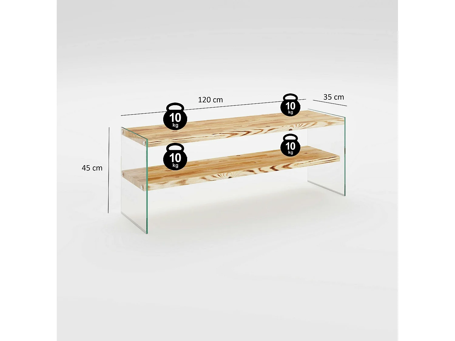 Meuble TV en bois clair et verre - 2 niveaux LHASA