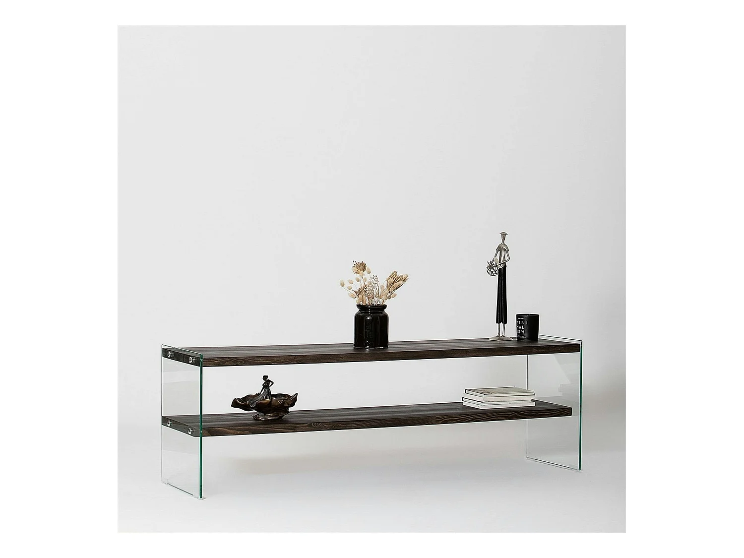Banc TV bois anthracite et verre - 2 niveaux, 140 cm LHASA