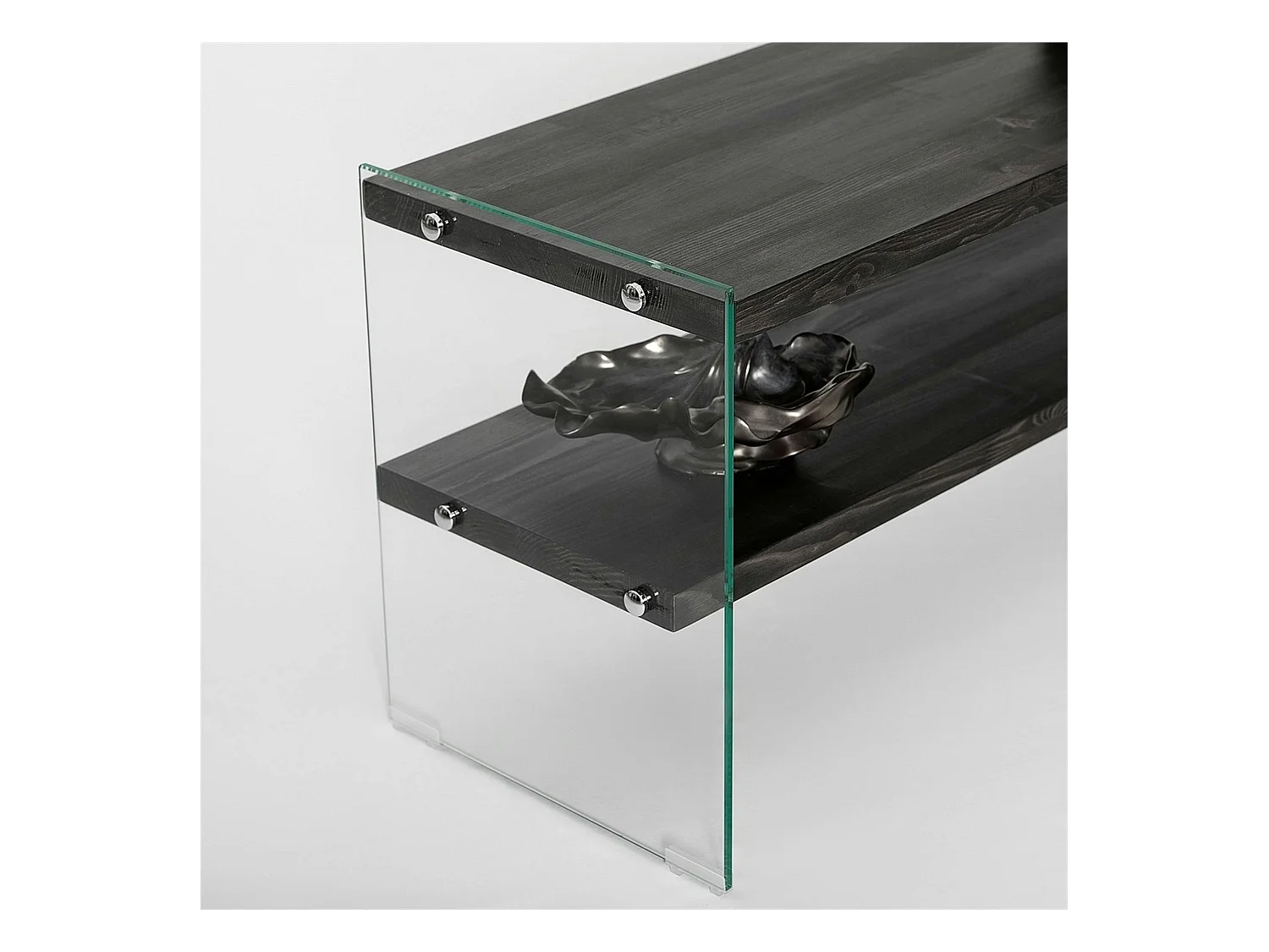 Banc TV bois anthracite et verre - 2 niveaux, 140 cm LHASA