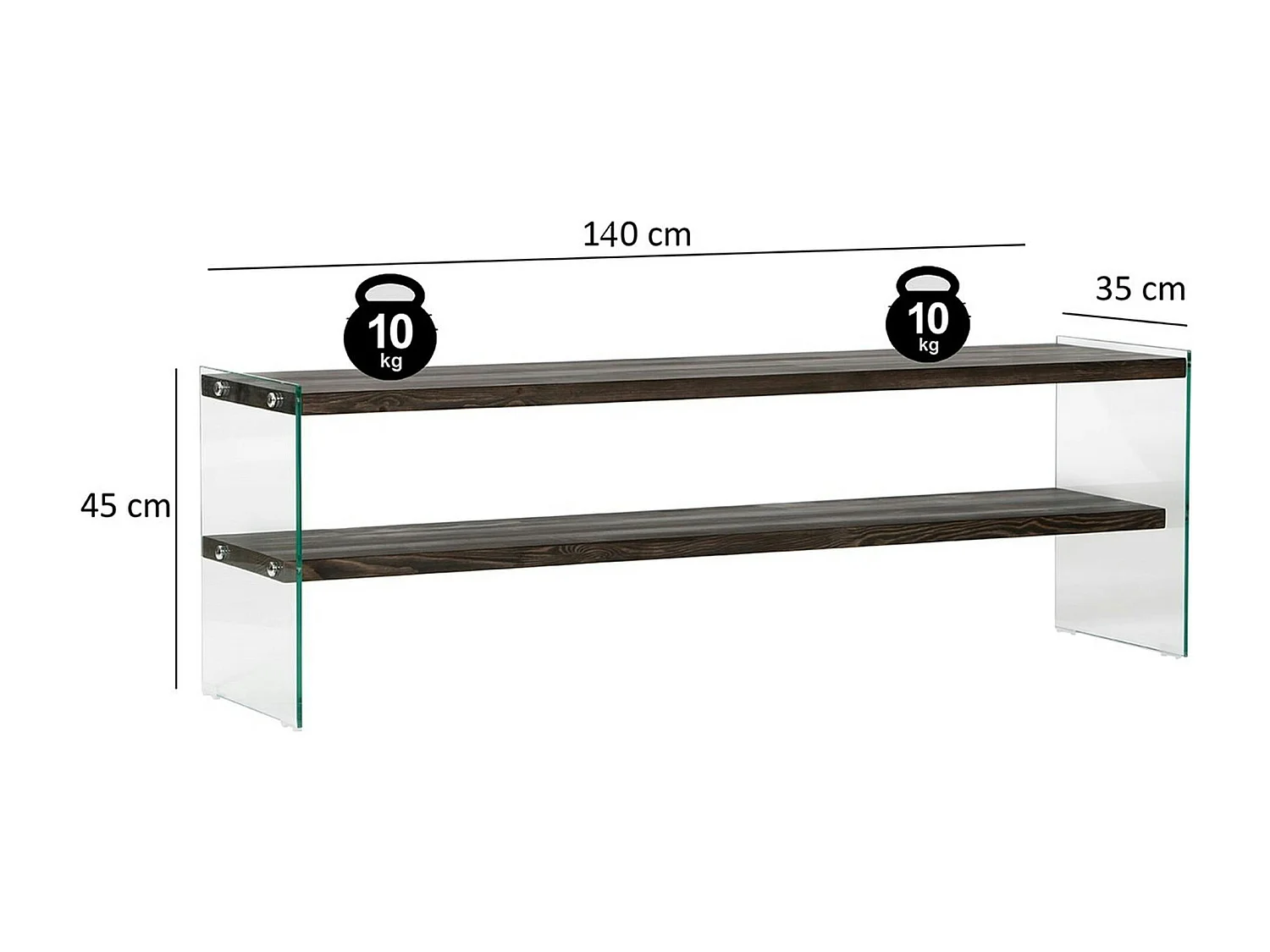 Banc TV bois anthracite et verre - 2 niveaux, 140 cm LHASA