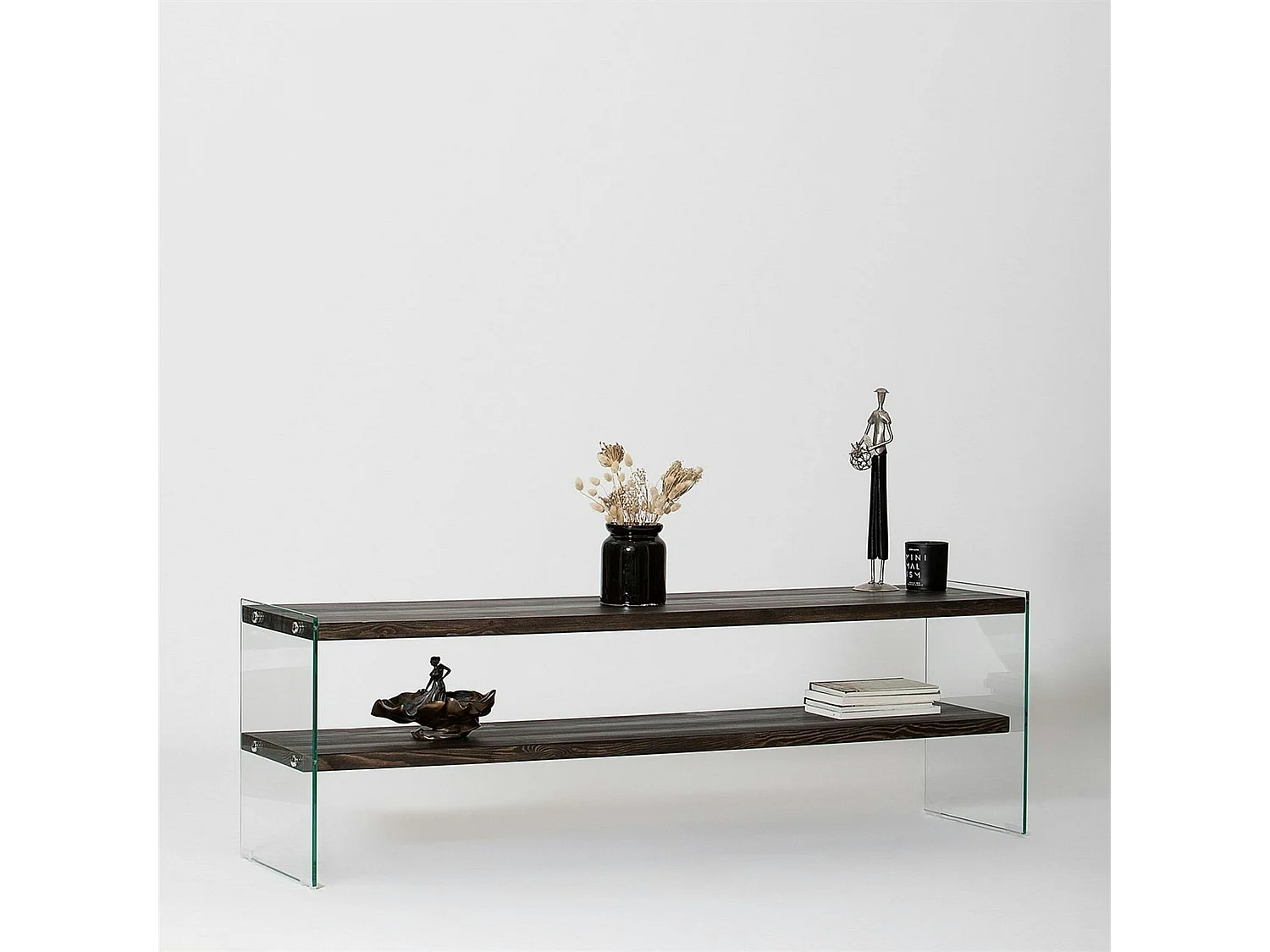 Banc TV bois anthracite et verre - 2 niveaux, 140 cm LHASA