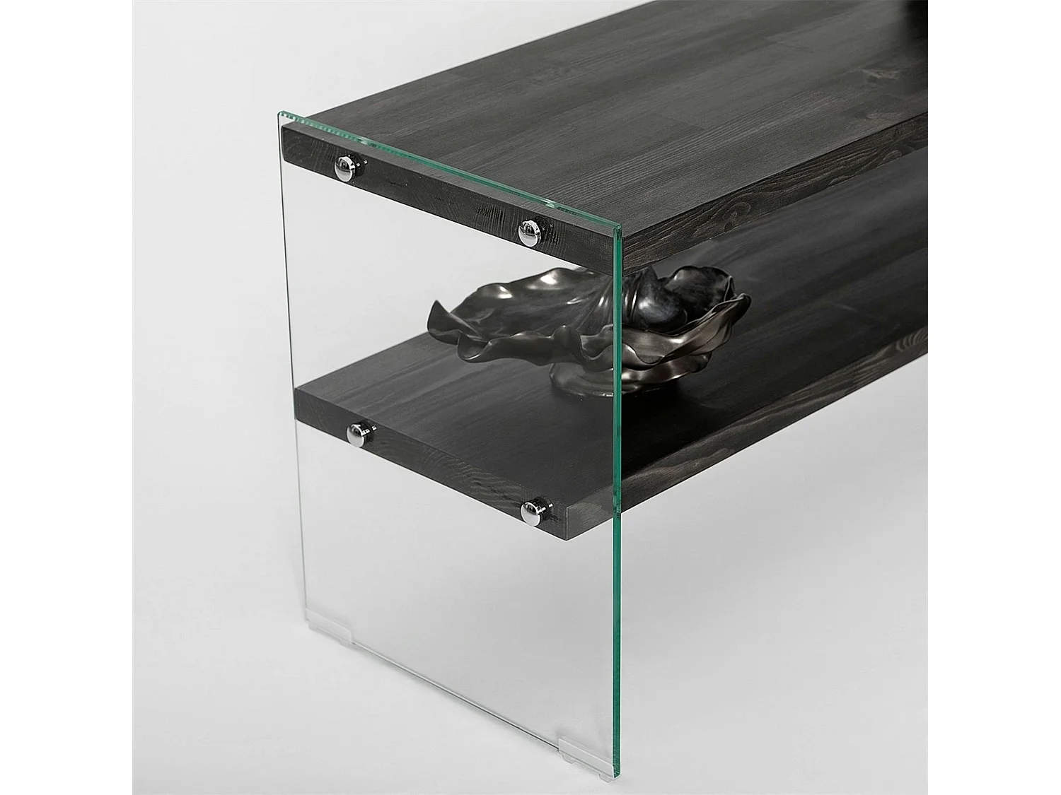 Banc TV bois anthracite et verre - 2 niveaux, 140 cm LHASA