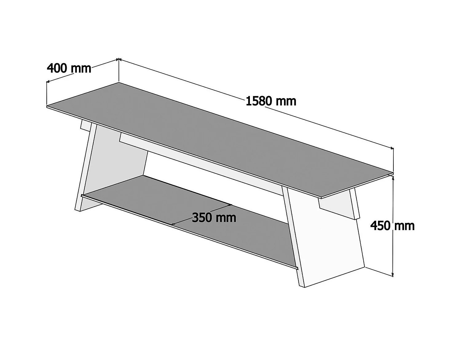 Meuble TV en bois brun et verre lagon - forme trapèze LHASA
