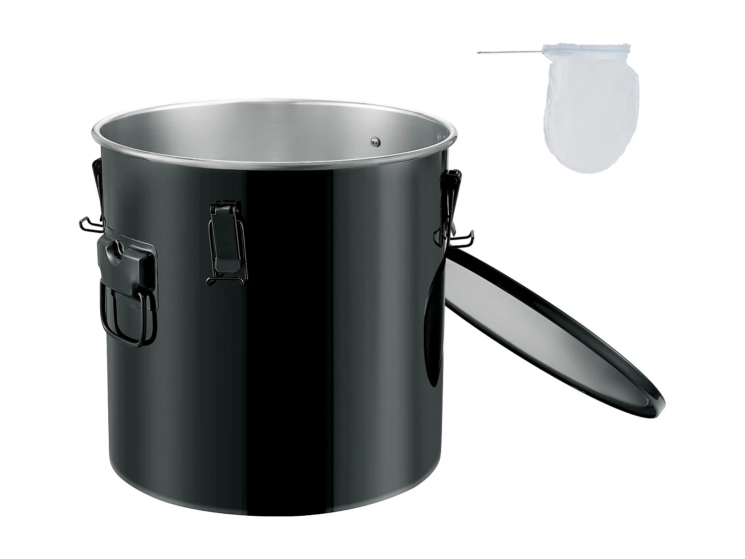 Seau à Graisse SucceBuy pour Friteuse, Seau de 37 L avec Sac Filtrant, Noir, Acier au Carbone avec Revêtement Antirouille