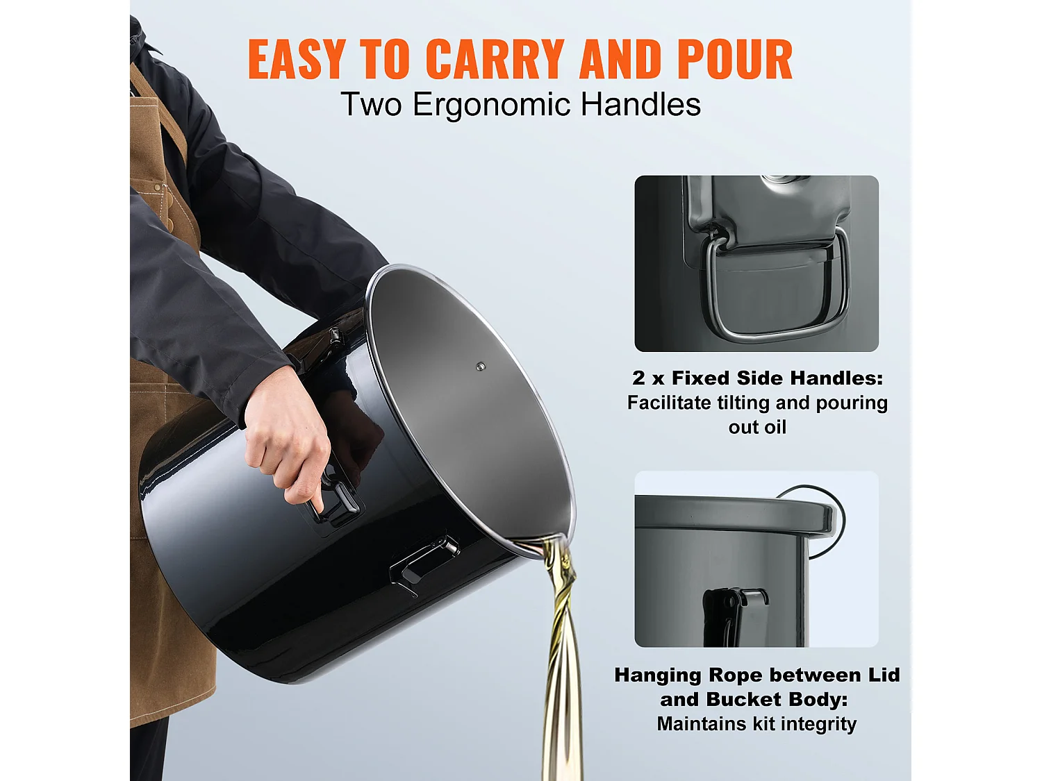 Seau à Graisse SucceBuy pour Friteuse, Seau de 37 L avec Sac Filtrant, Noir, Acier au Carbone avec Revêtement Antirouille