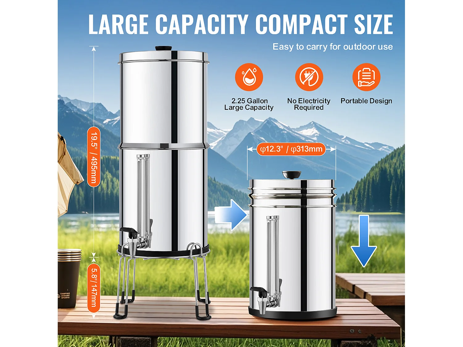 Waterfilter aangedreven door Zwaartekracht SucceBuy, Zwaartekracht-Waterfiltersysteem 8,5 L 2 Filters