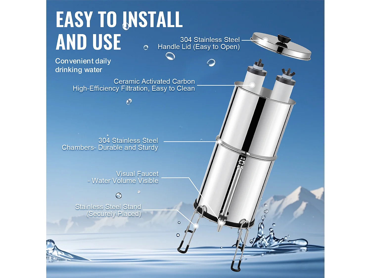 Waterfilter aangedreven door Zwaartekracht SucceBuy, Zwaartekracht-Waterfiltersysteem 8,5 L 2 Filters