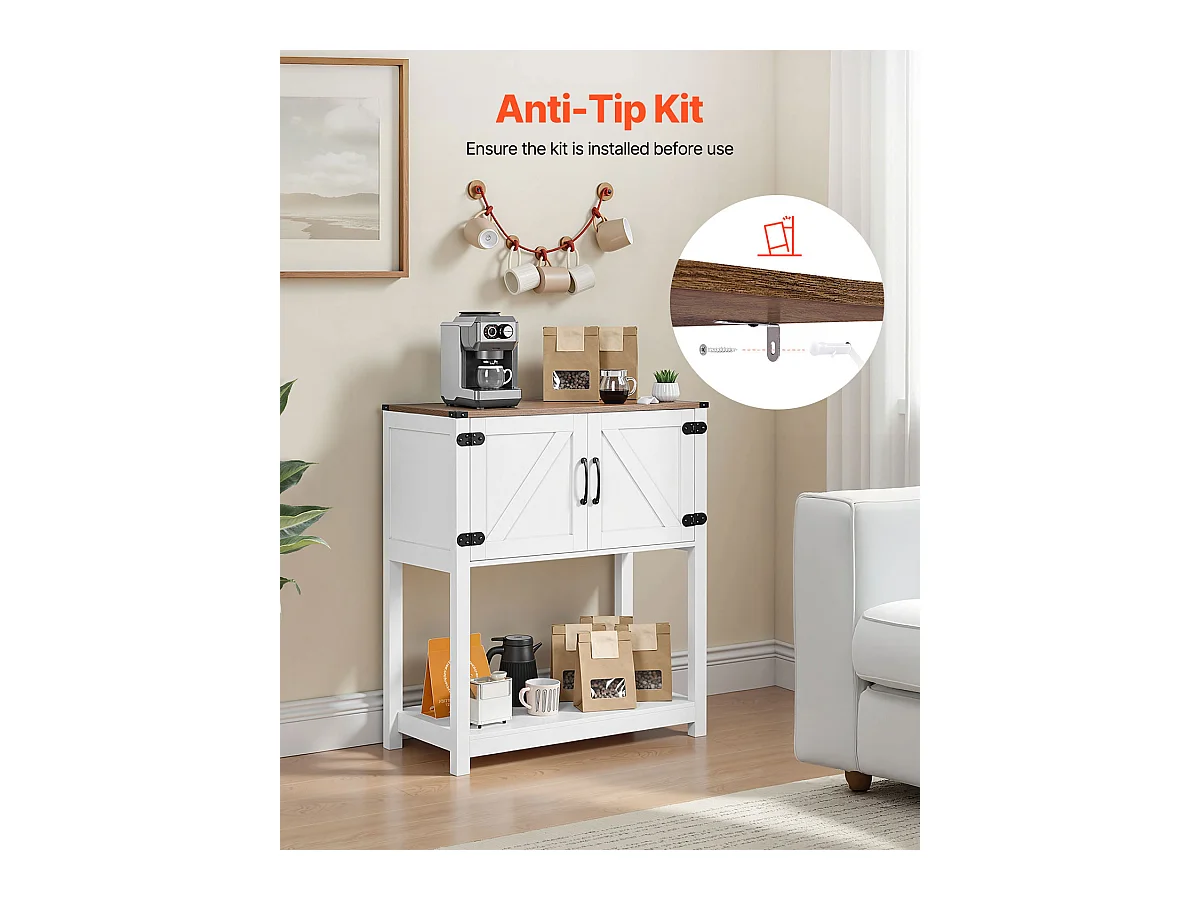 Meuble de Bar à Café SucceBuy, 80 x 35 x 88 cm, 3 Niveaux avec Portes Aimantées