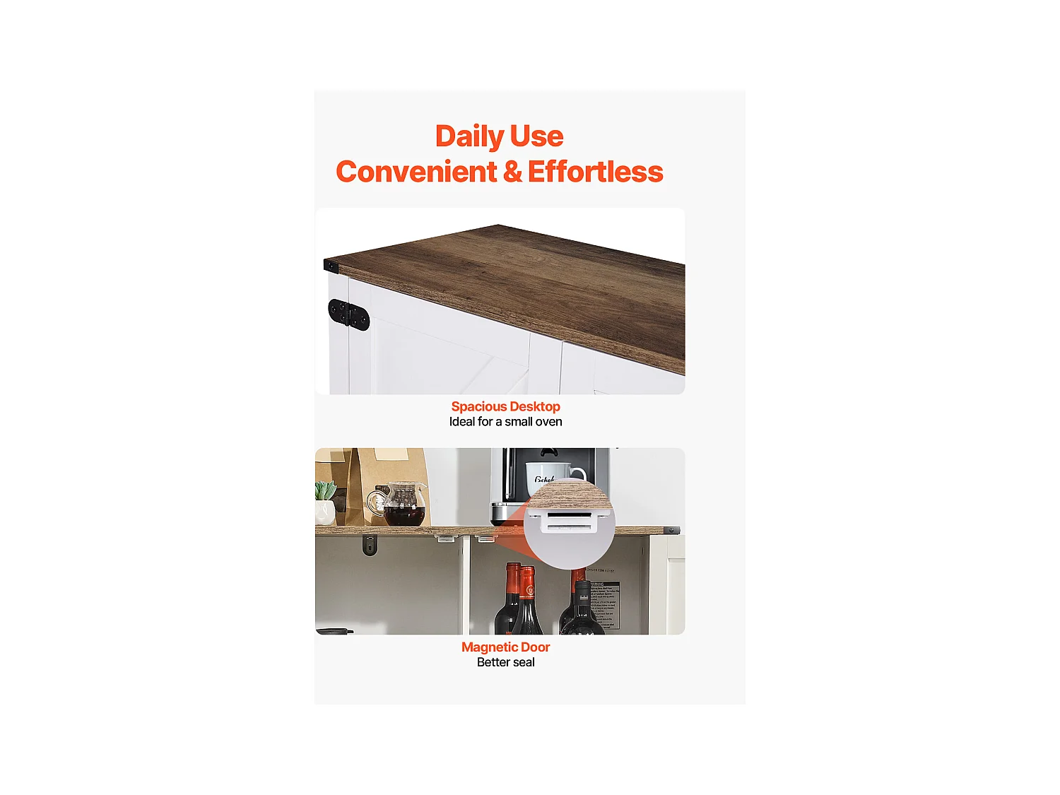 Meuble de Bar à Café SucceBuy, 80 x 35 x 88 cm, 3 Niveaux avec Portes Aimantées