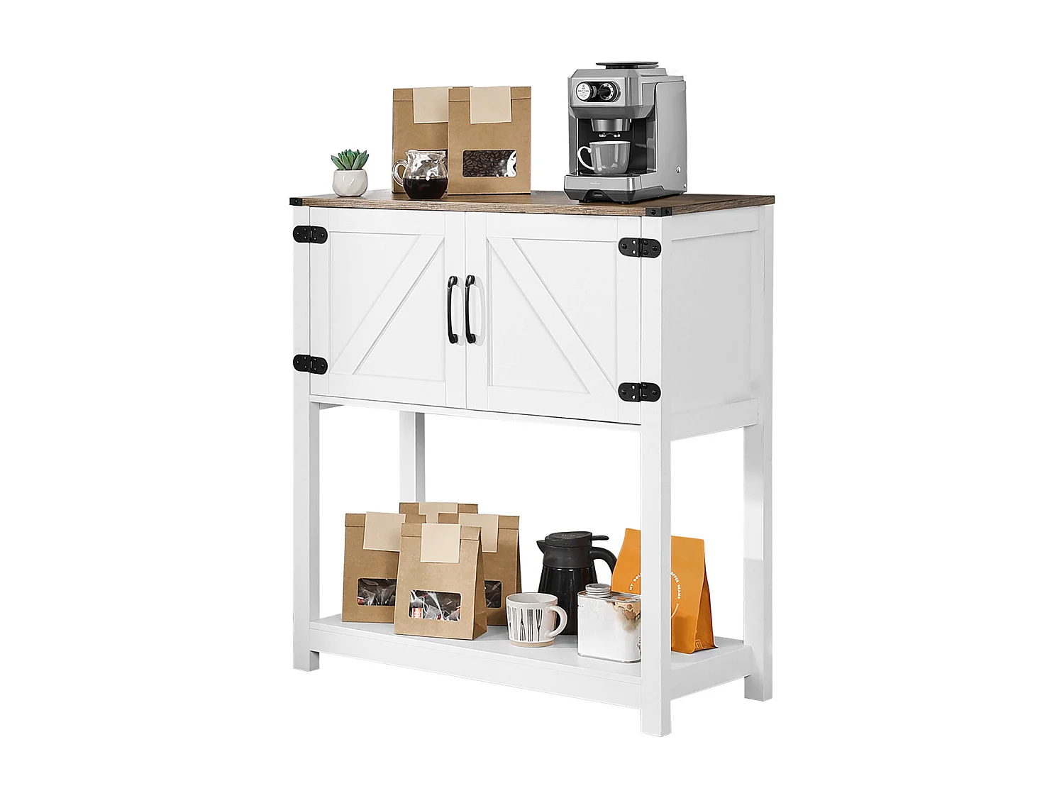 Meuble de Bar à Café SucceBuy, 80 x 35 x 88 cm, 3 Niveaux avec Portes Aimantées