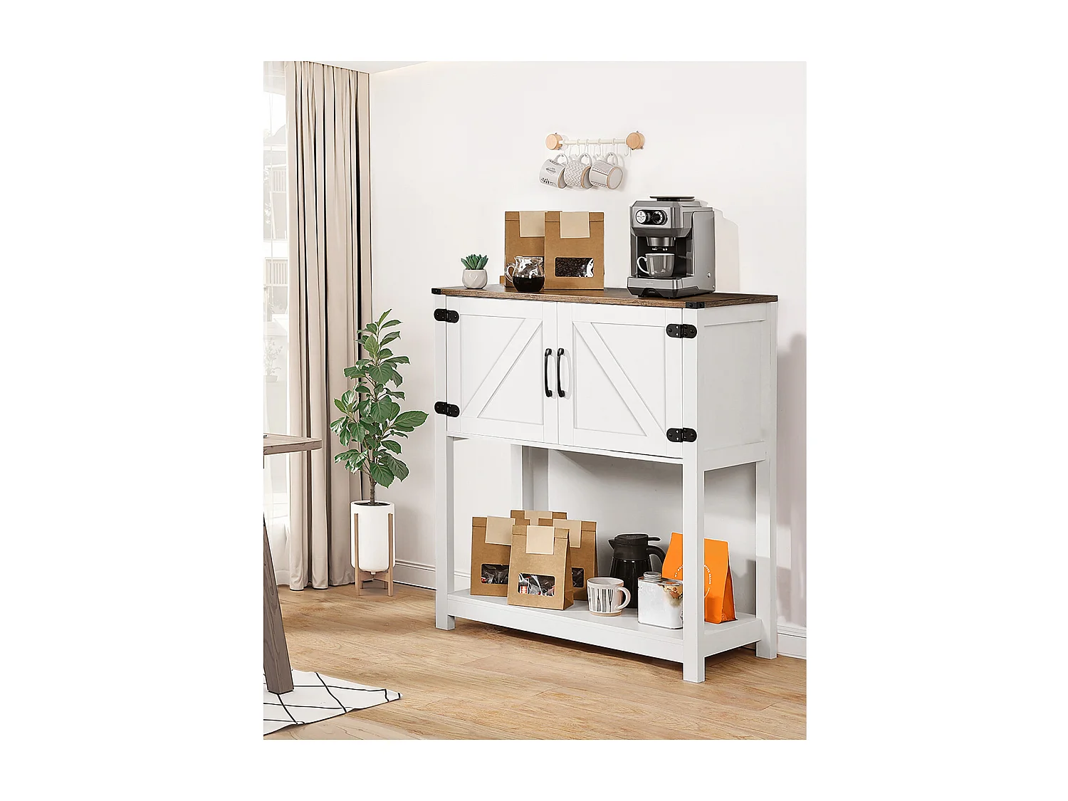 Meuble de Bar à Café SucceBuy, 80 x 35 x 88 cm, 3 Niveaux avec Portes Aimantées