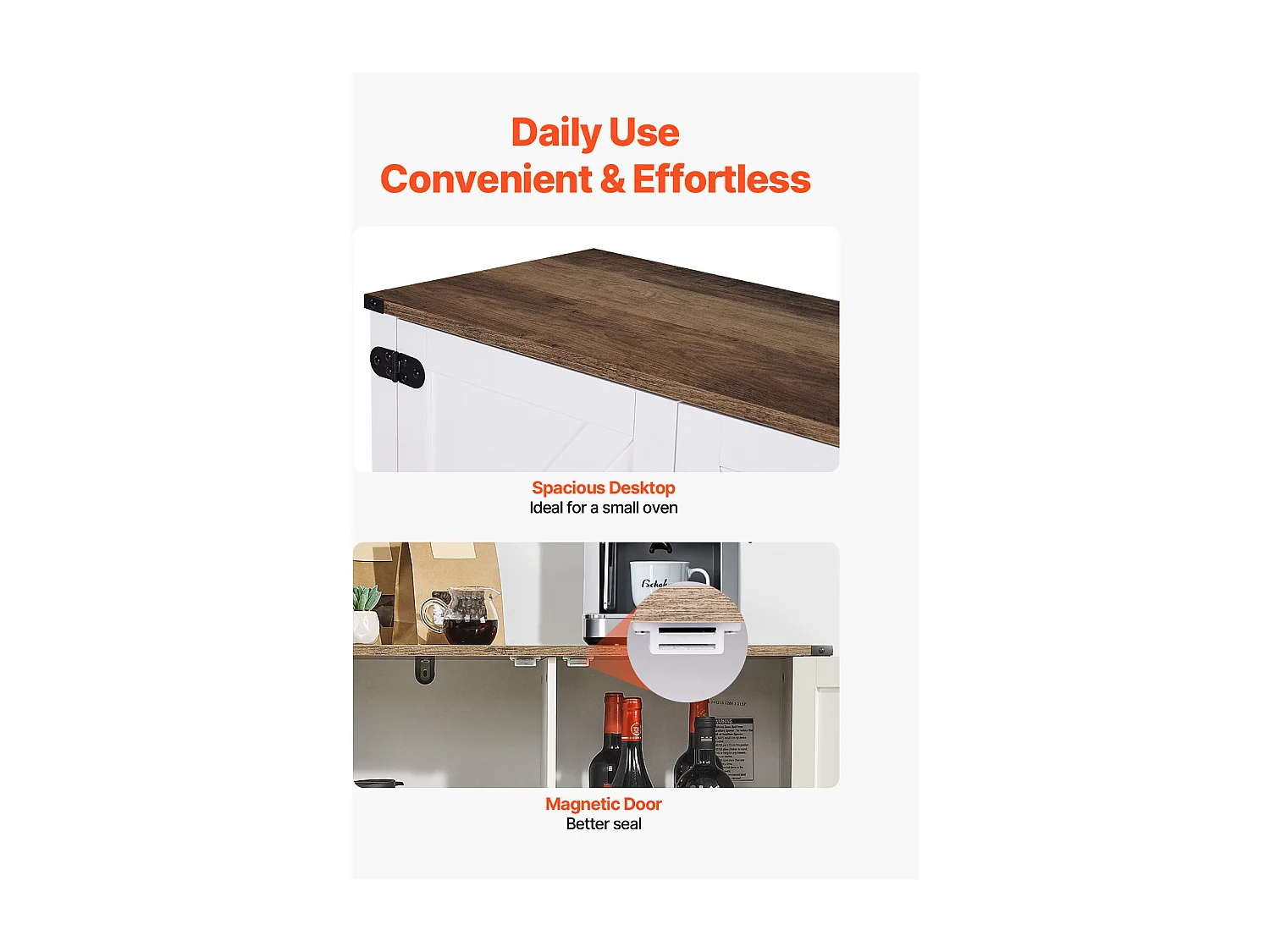 Meuble de Bar à Café SucceBuy, 80 x 35 x 88 cm, 3 Niveaux avec Portes Aimantées