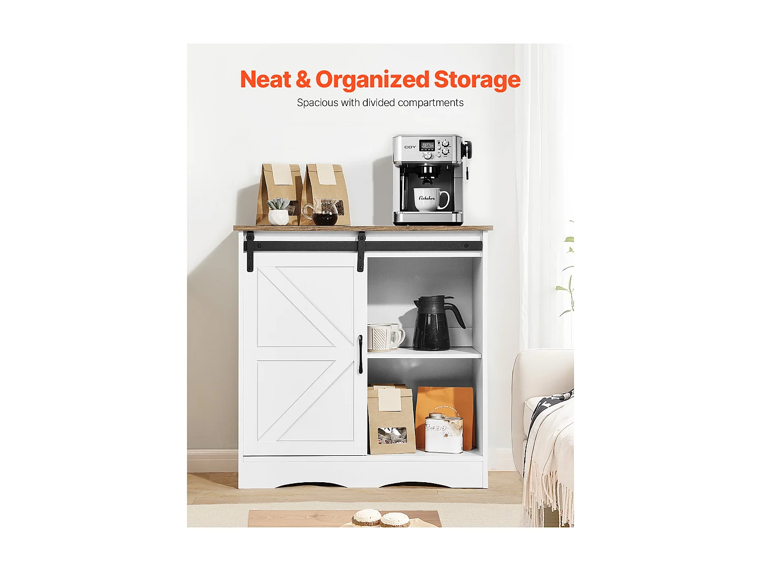 Kaffeebar-Möbel SucceBuy, 80 x 35 x 80 cm, 3 Ebenen mit Schiebetür