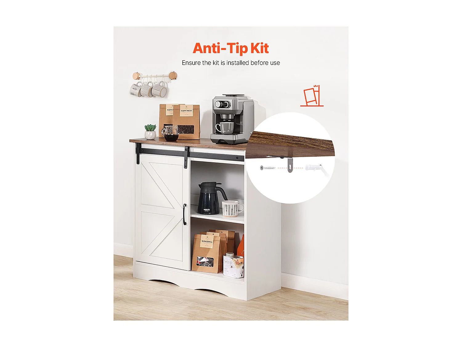 Meuble de Bar à Café SucceBuy, 80 x 35 x 80 cm, 3 Niveaux avec Porte Coulissante