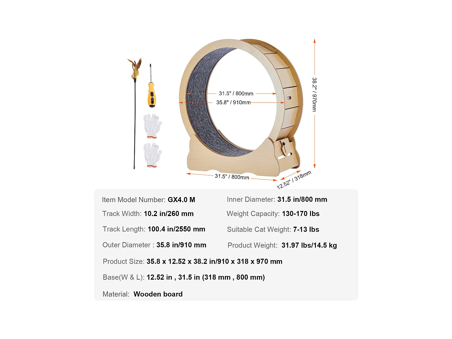 Roue d'Exercice pour Chat, SucceBuy Cat Exercise Wheel Grand Tapis Roulant d'Intérieur pour Chat 91 cm