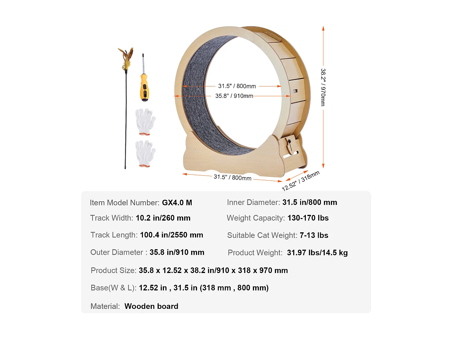 Roue d'Exercice pour Chat, SucceBuy Cat Exercise Wheel Grand Tapis Roulant d'Intérieur pour Chat 91 cm
