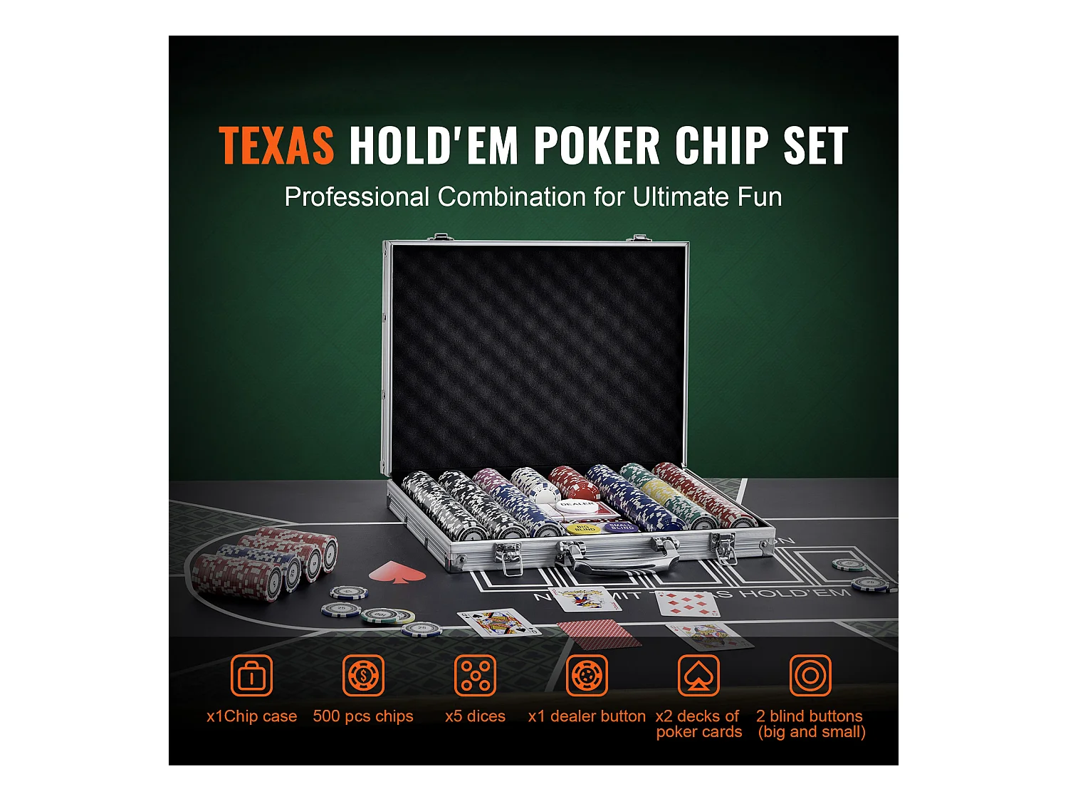 Mallette de Poker, SucceBuy Lot de 500 Jetons de Poker avec Étui en Aluminium, Cartes, Jetons de 11.5 g