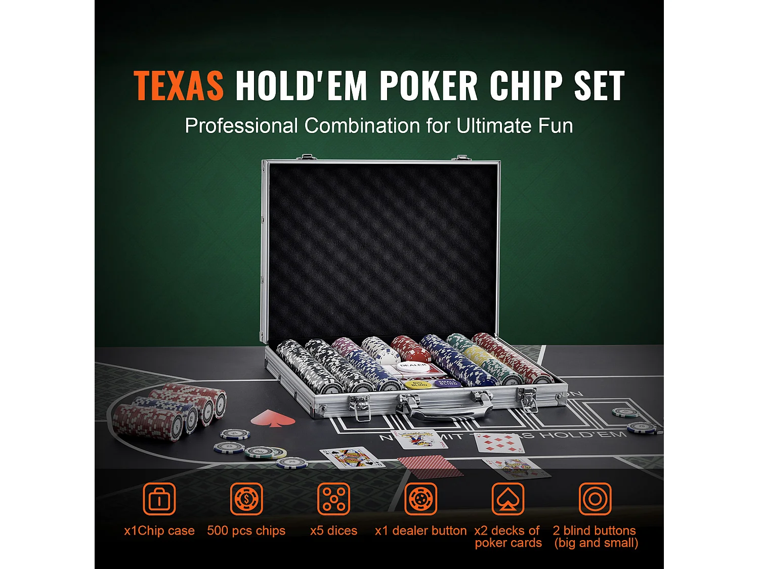 Mallette de Poker, SucceBuy Lot de 500 Jetons de Poker avec Étui en Aluminium, Cartes, Jetons de 11.5 g