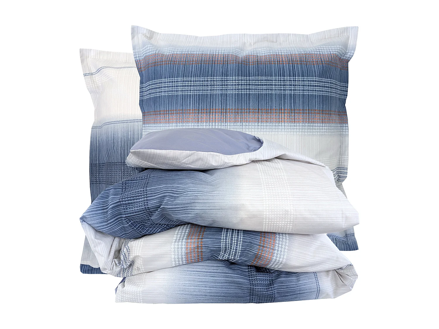 Parure de lit 260x240 cm 65x65 cm percale ESTEBAN bleu 3 pièces