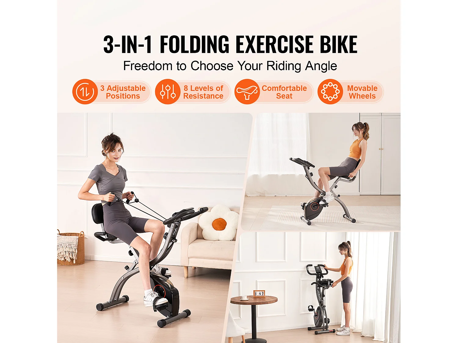 Vélo d'Appartement, SucceBuy Vélo d'Exercice Pliable pour Entraînement à Domicile