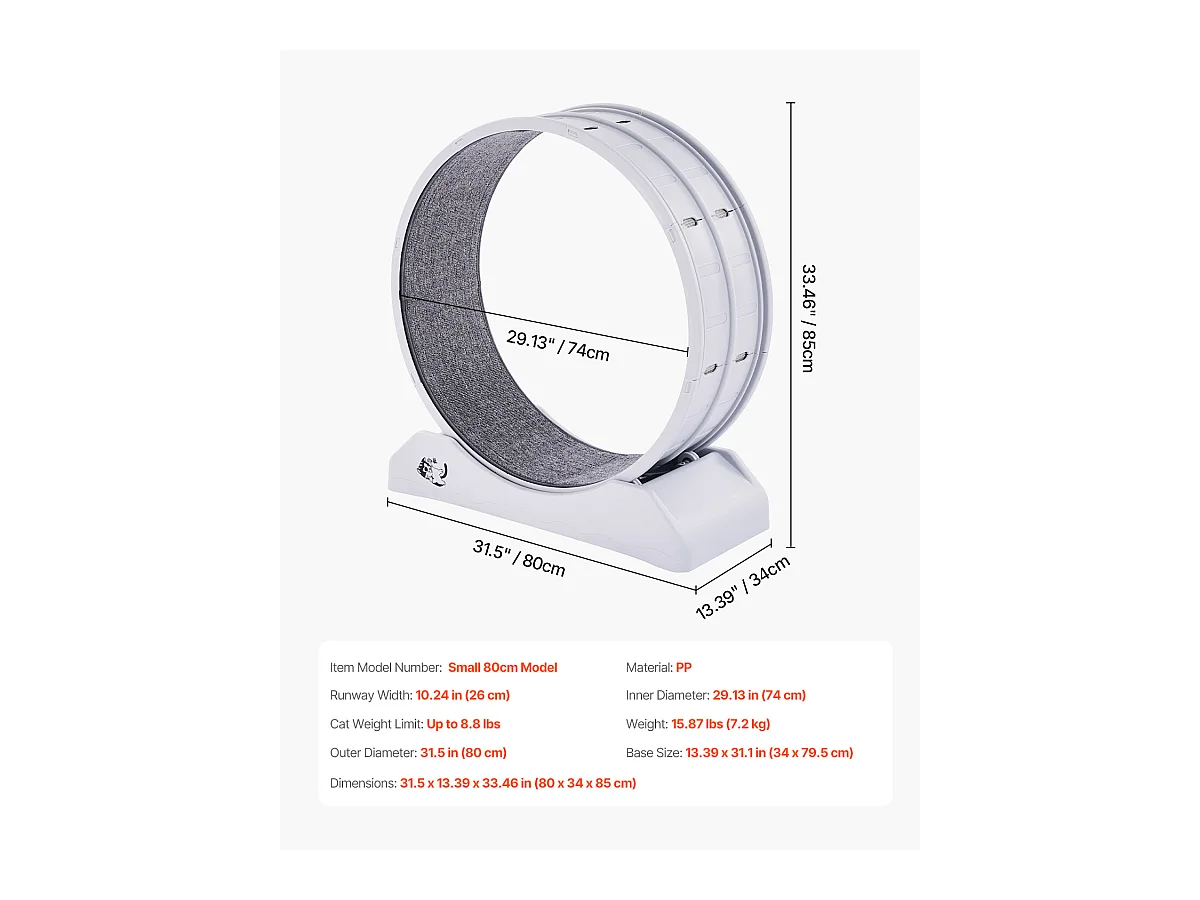 Roue d'Exercice pour Chat, SucceBuy Roue d'Exercice pour Chat 80 cm Grand Tapis Roulant d'Intérieur Blanc