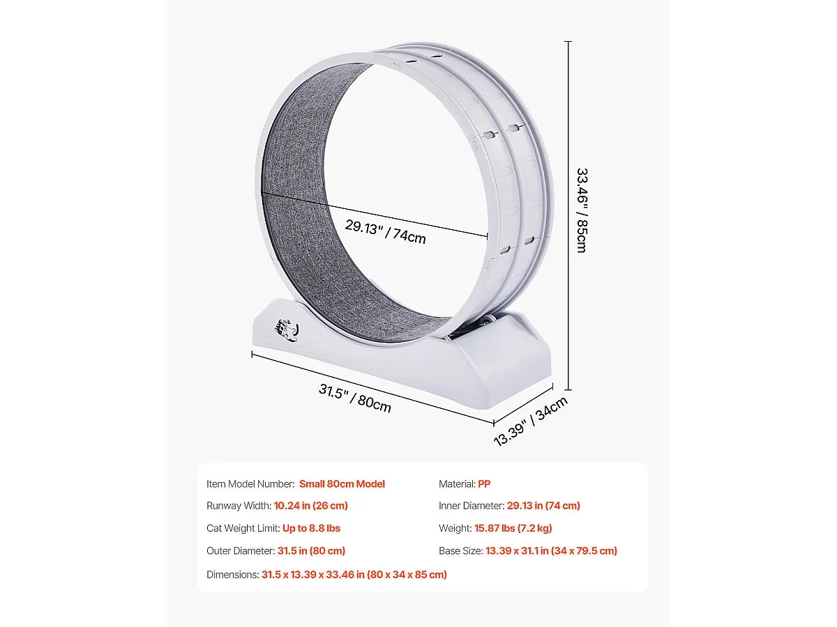 Roue d'Exercice pour Chat, SucceBuy Roue d'Exercice pour Chat 80 cm Grand Tapis Roulant d'Intérieur Blanc