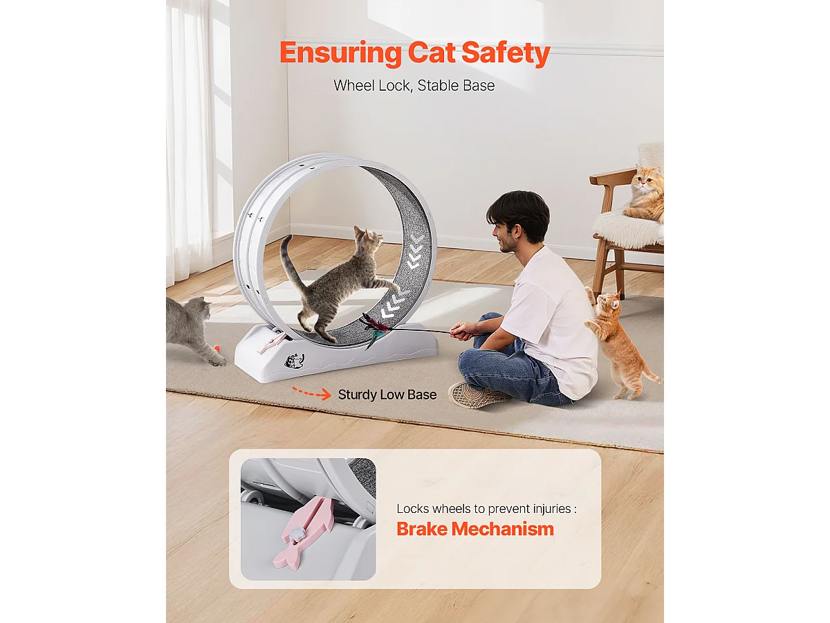 Roue d'Exercice pour Chat, SucceBuy Roue d'Exercice pour Chat 80 cm Grand Tapis Roulant d'Intérieur Blanc