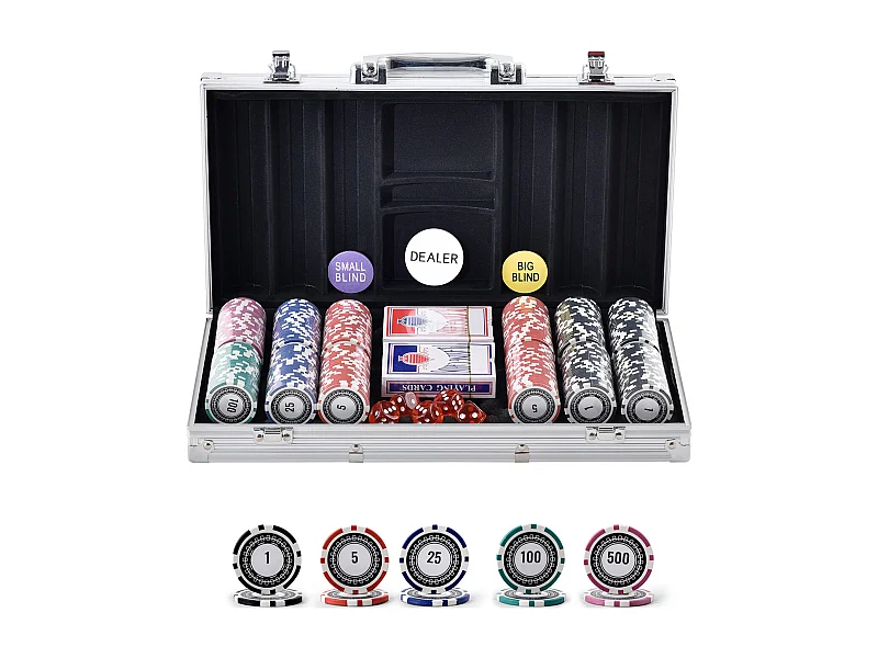 Pokerkoffer, SucceBuy 300-teiliges Pokerchip-Set mit Aluminiumkoffer, Karten, 11,5 g Chips