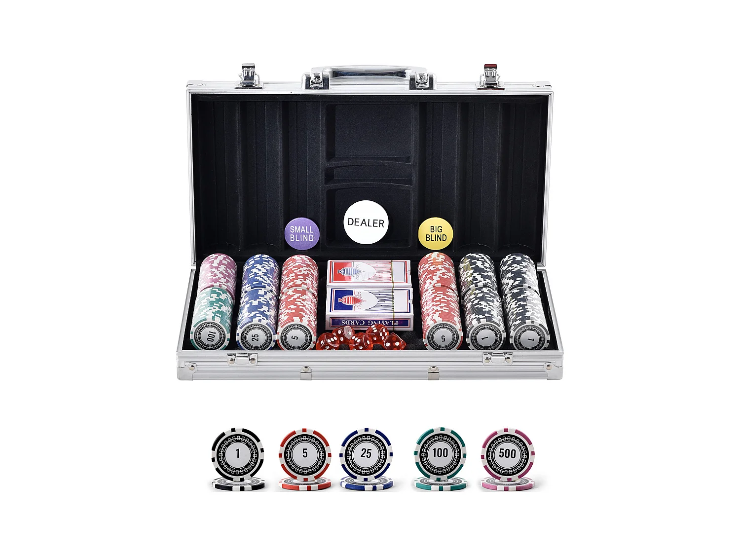 Custodia da Poker, SucceBuy Set di Fiches da Poker da 300 Pezzi con Custodia in Alluminio, Carte, Fiches da 11,5 g